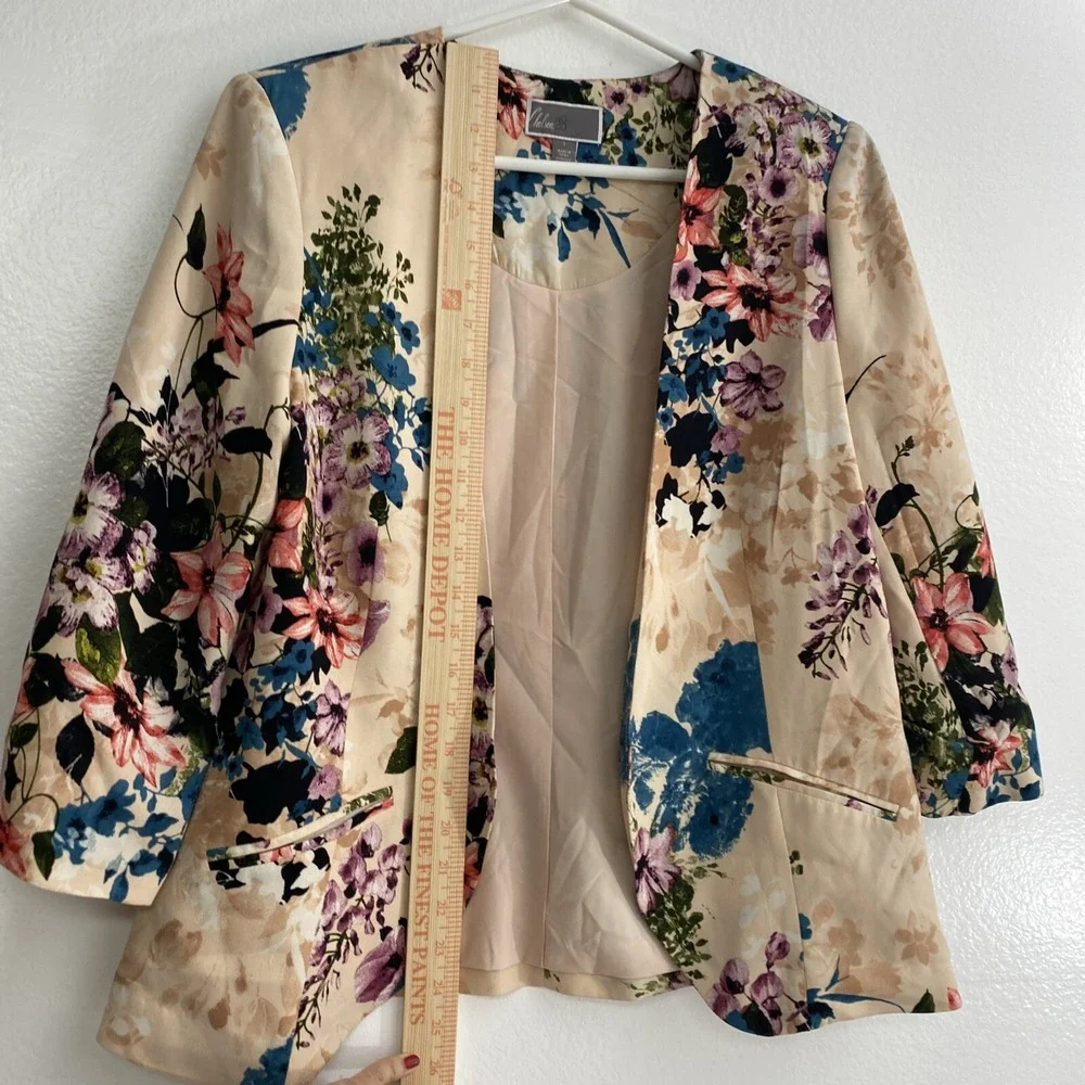 Chelsea28 Floral Print Pink Blazer Open Front Jacket 3 Quarter‎ Sleeve SZ L